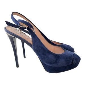 Authentic Marino Fabiani Italian Designer Blue Heel Sandals Shoes Sz 41, 11